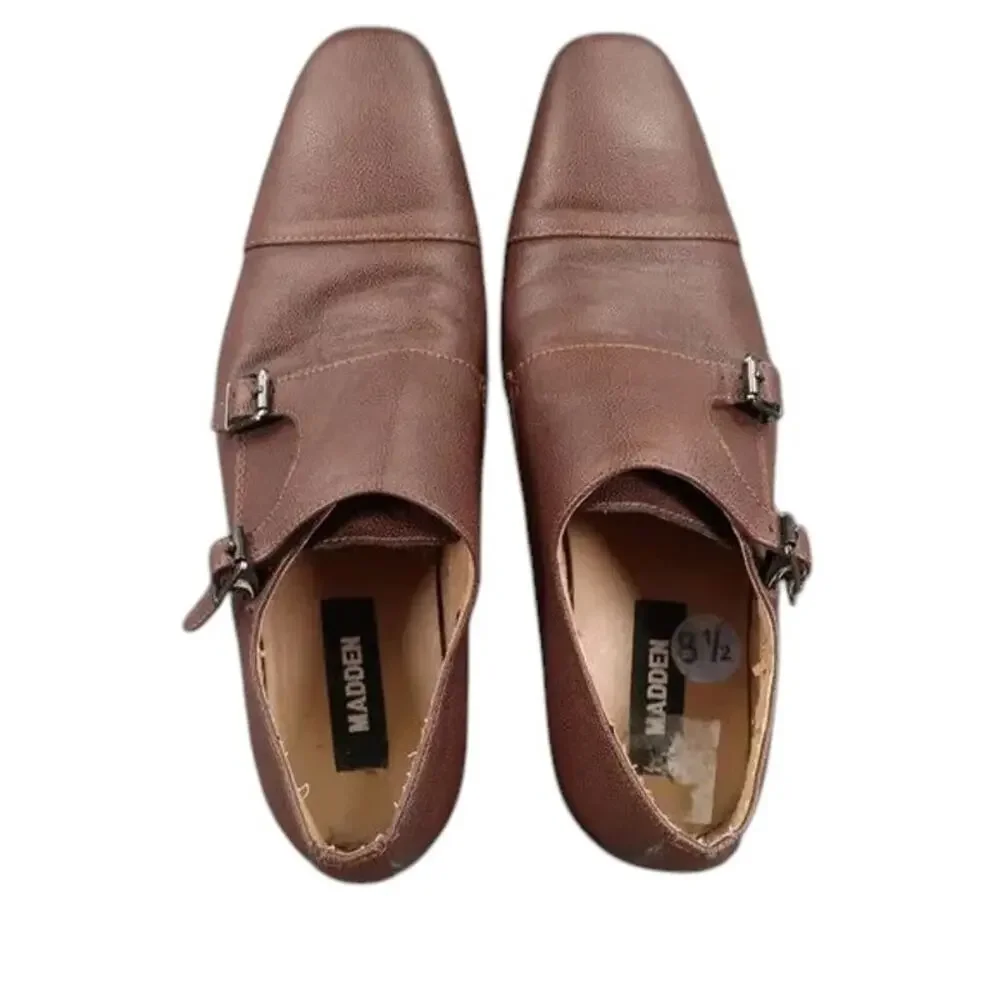 Madden Shoe Men 8.5 Oxford Double Monk Strap Buckle Cap Toe Classic Formal Brown